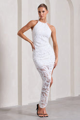 White Sequin Asymmetric Strappy Maxi Dress